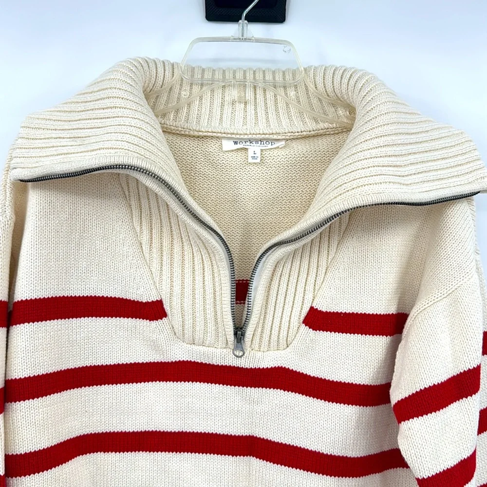 Worshop Half Zip Knit Sweater in Red Stripped-Size Large